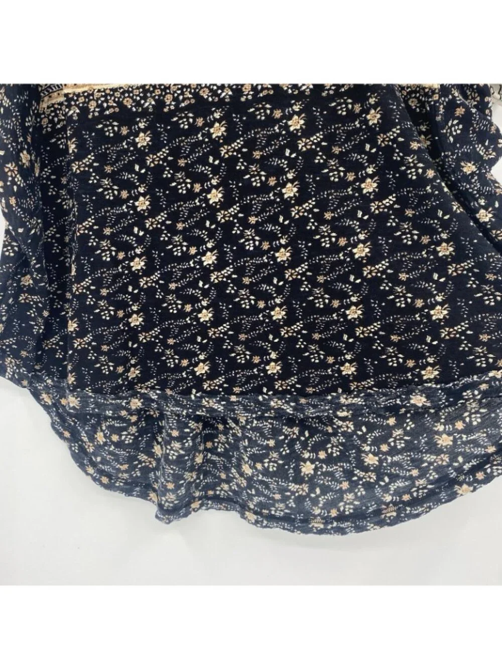 Free People Size M Paisley Puff Sleeve High Neck Black Low Scoop Back Shirt Top